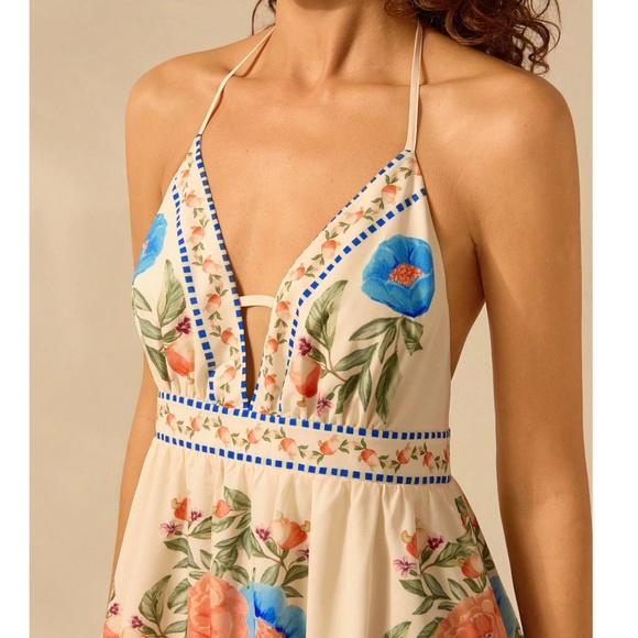 Boho Floral Print Halter Neck Ruffle Hem Maxi Dress - Picture 5 of 6